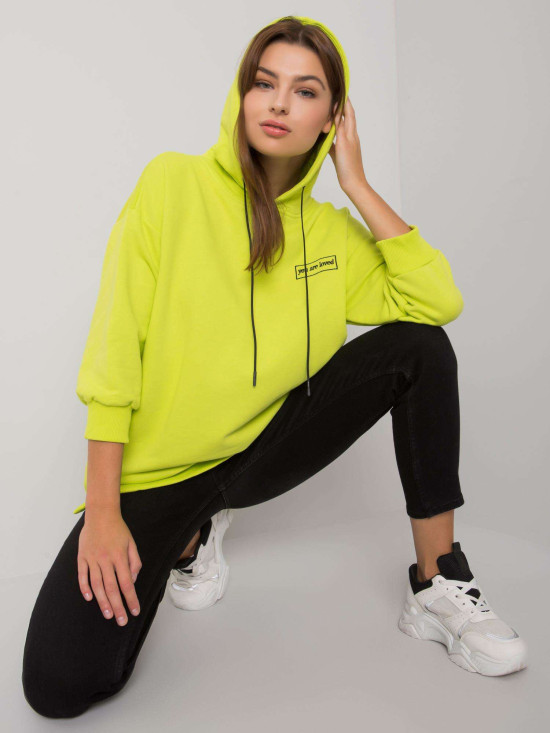 Hanorac din bumbac verde lime cu buzunare