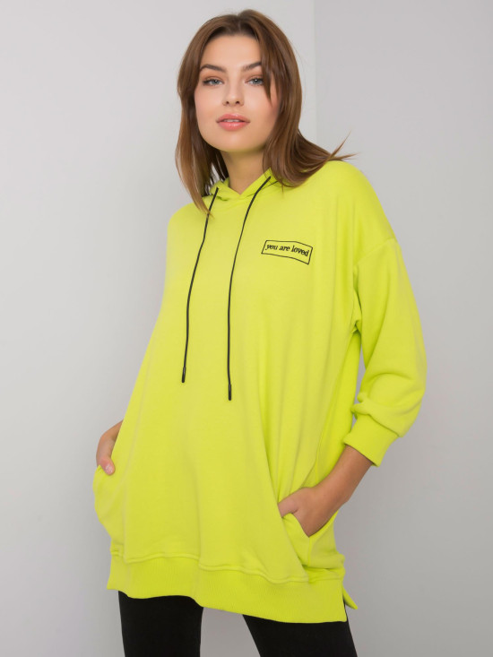 Hanorac din bumbac verde lime cu buzunare