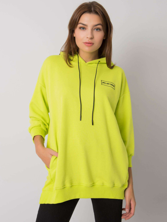 Hanorac din bumbac verde lime cu buzunare