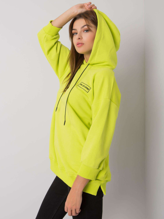 Hanorac din bumbac verde lime cu buzunare