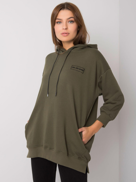 Pulover khaki din bumbac cu buzunare