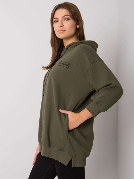 Pulover khaki din bumbac cu buzunare