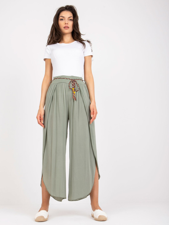 Pantaloni khaki stilati cu talie înaltă