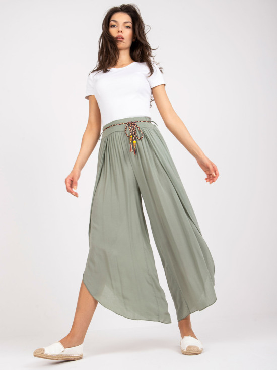 Pantaloni khaki stilati cu talie înaltă