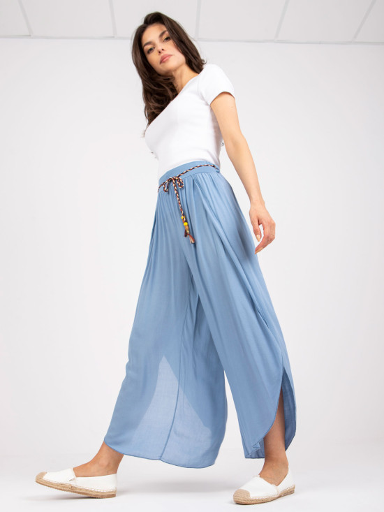 Pantaloni eleganți albaștri cu talie înaltă