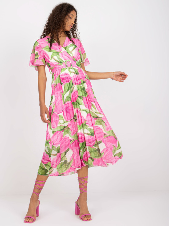 Rochie midi roz cu flori