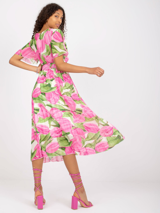 Rochie midi roz cu flori