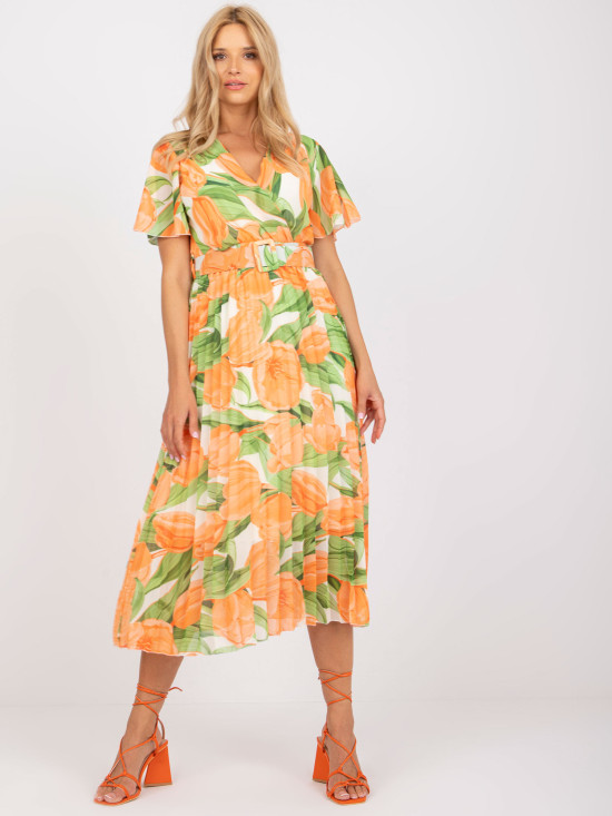 Rochie midi cu flori în portocalie
