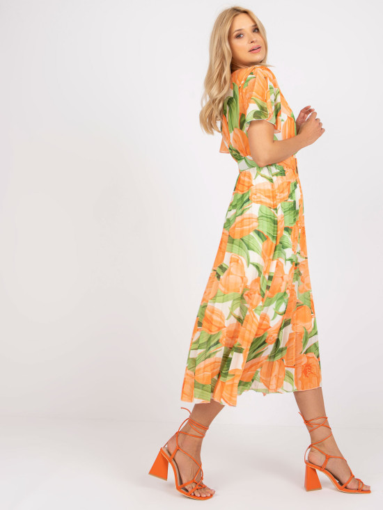 Rochie midi cu flori în portocalie