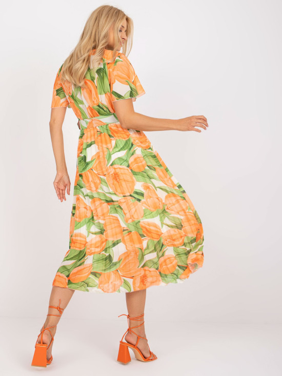 Rochie midi cu flori în portocalie
