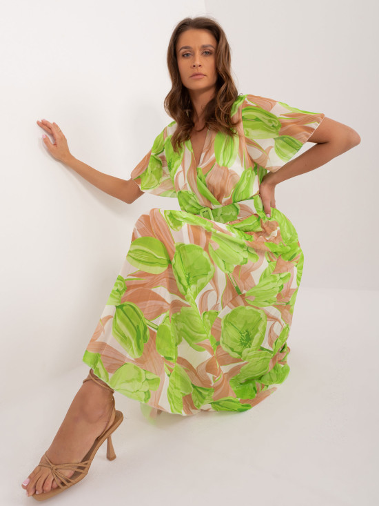 Rochie midi cu flori în verde deschis