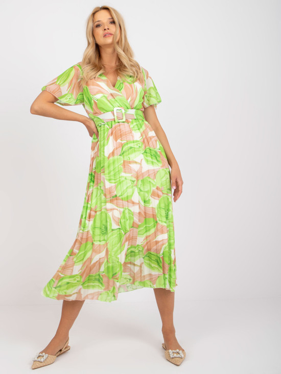Rochie midi cu flori în verde deschis