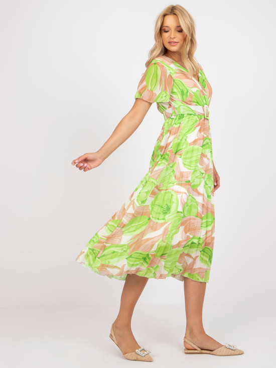 Rochie midi cu flori în verde deschis