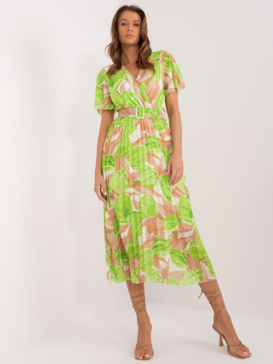 Rochie midi cu flori în verde deschis