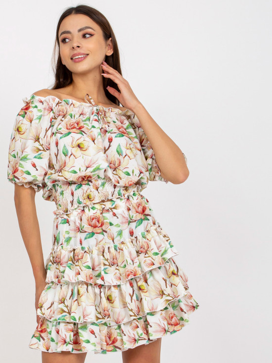 Compleu alb-roșu cu model floral