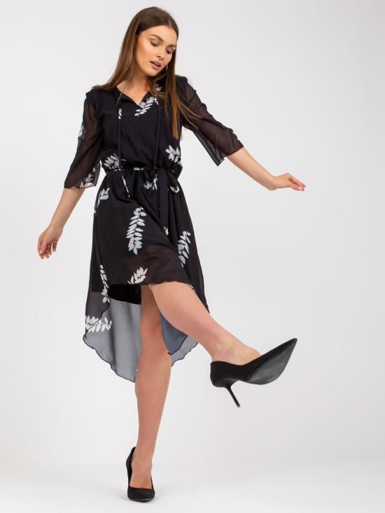 Rochie asimetrică neagră cu mâneci 3/4