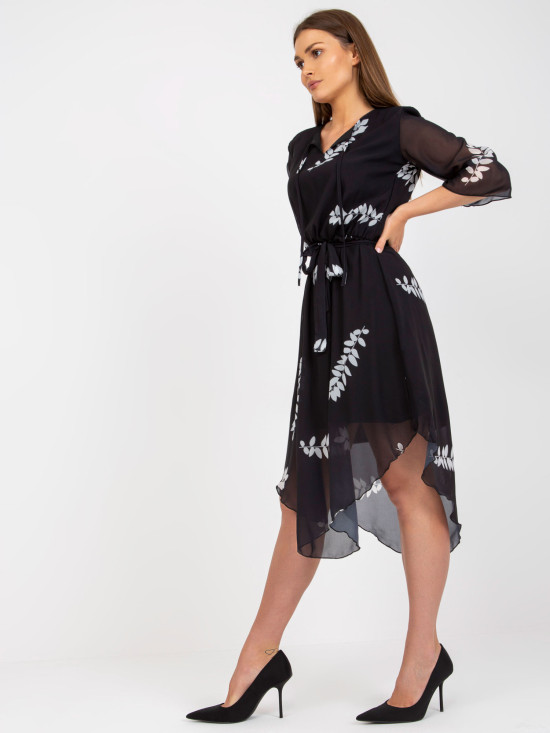 Rochie asimetrică neagră cu mâneci 3/4