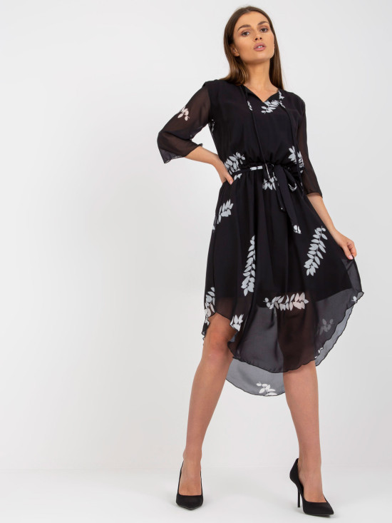 Rochie asimetrică neagră cu mâneci 3/4