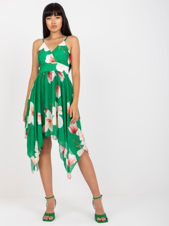 Rochie verde asimetrică cu flori