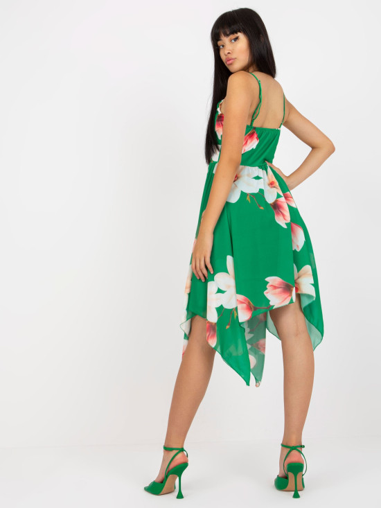 Rochie verde asimetrică cu flori