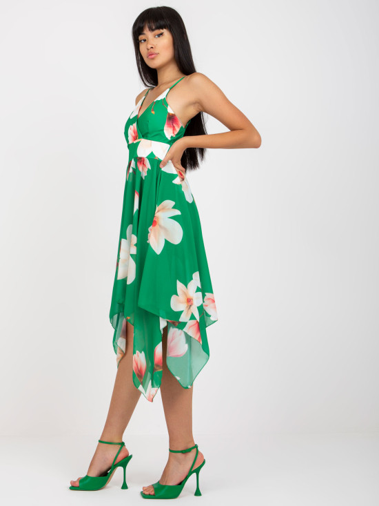 Rochie verde asimetrică cu flori