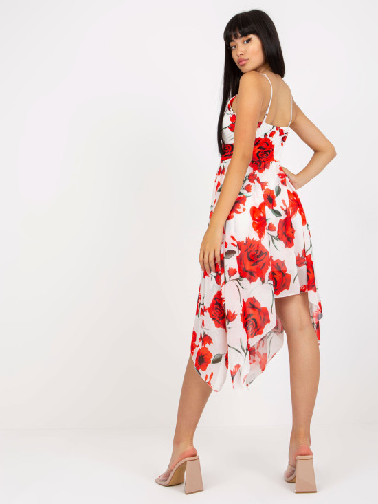 Rochie albă-roșie cu flori pe bretele