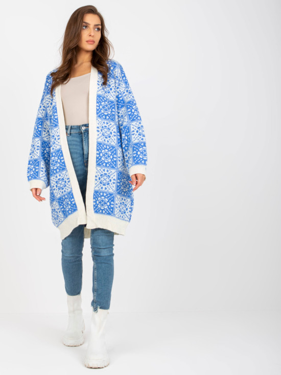 Cardigan alb-albastru cu model RUE PARIS