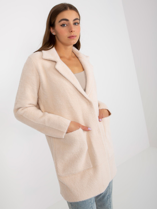 Palton roz deschis din alpaca cu buzunare