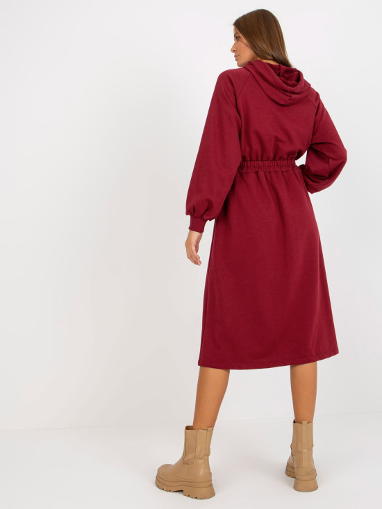 Rochie dres bordeaux cu fustă evazată și elastic în talie