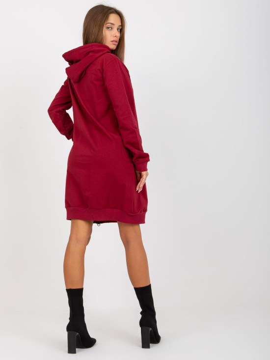 Rochie basic bordeaux cu glugă