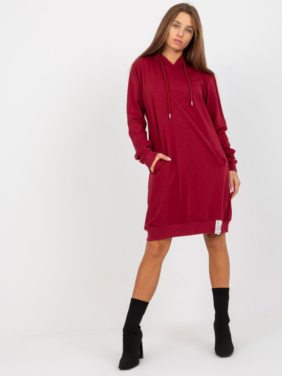 Rochie basic bordeaux cu glugă