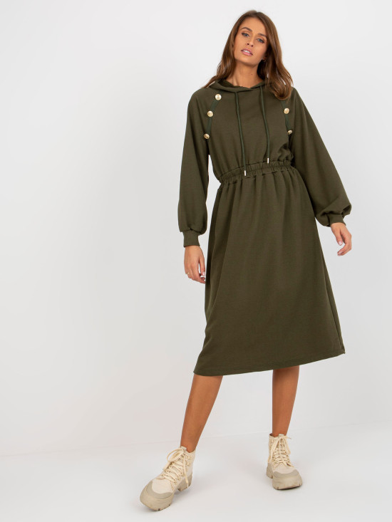 Rochie midi khaki din bumbac cu nasturi