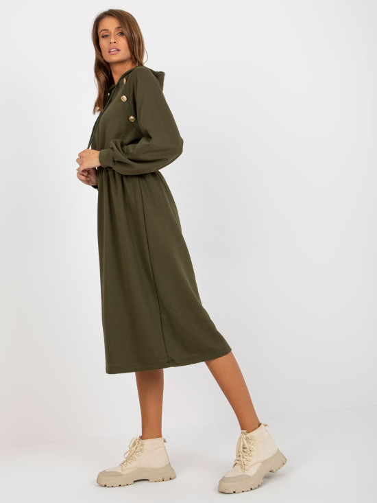 Rochie midi khaki din bumbac cu nasturi