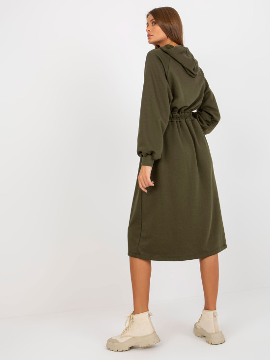 Rochie midi khaki din bumbac cu nasturi
