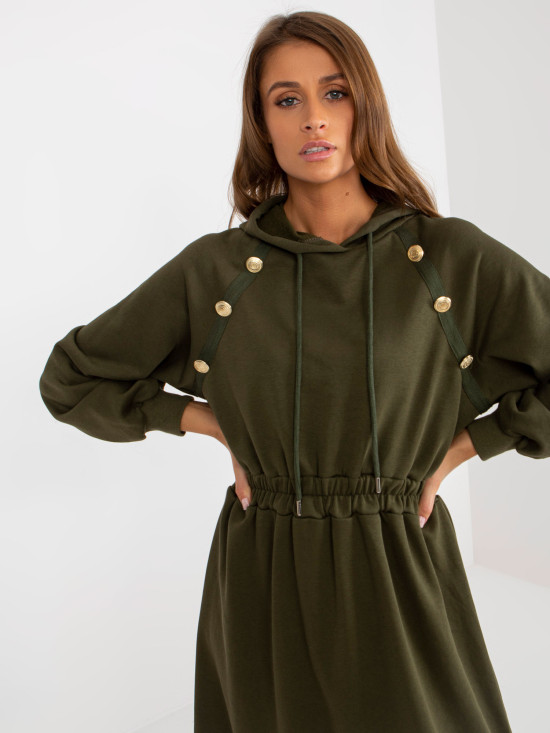 Rochie midi khaki din bumbac cu nasturi