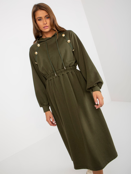 Rochie midi khaki din bumbac cu nasturi