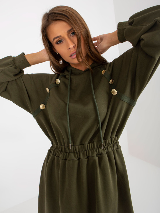 Rochie midi khaki din bumbac cu nasturi