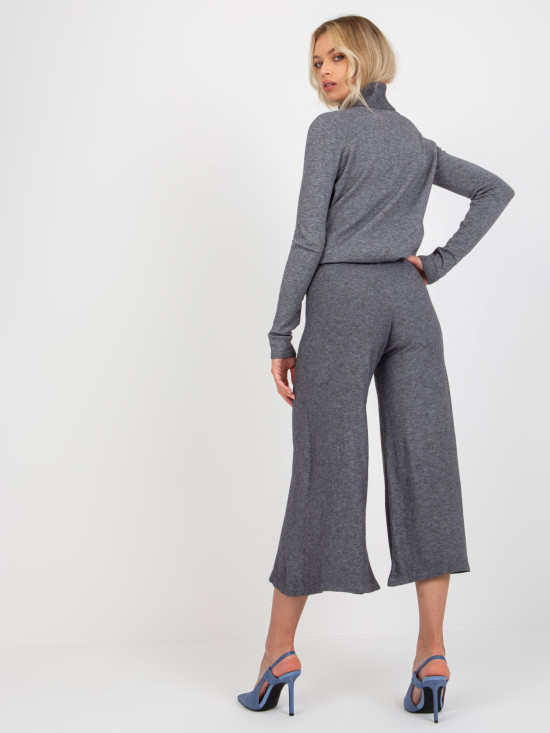 Pantaloni largi gri închis din tricot cu talie elastică