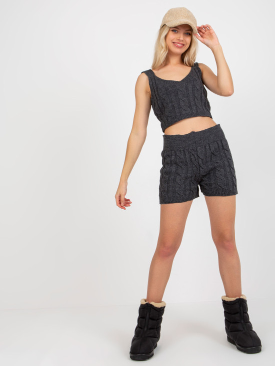 Set tricotat în trei piese, gri închis, cu cardigan