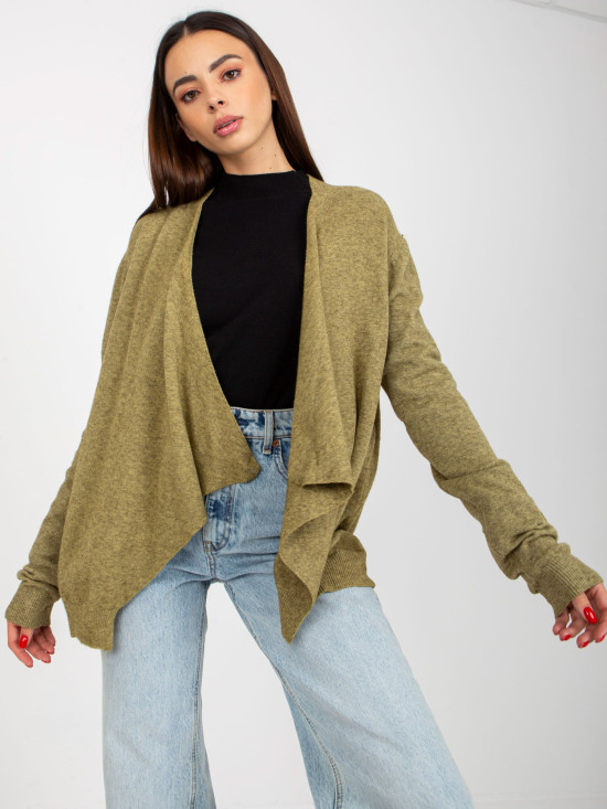 Cardigan scurt asimetric khaki fără închidere