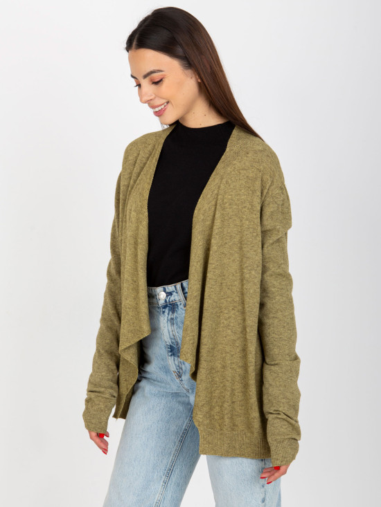 Cardigan scurt asimetric khaki fără închidere