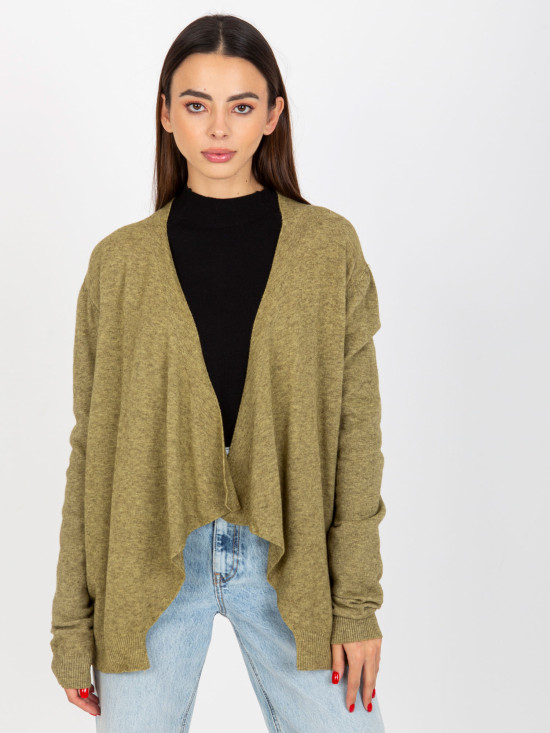 Cardigan scurt asimetric khaki fără închidere