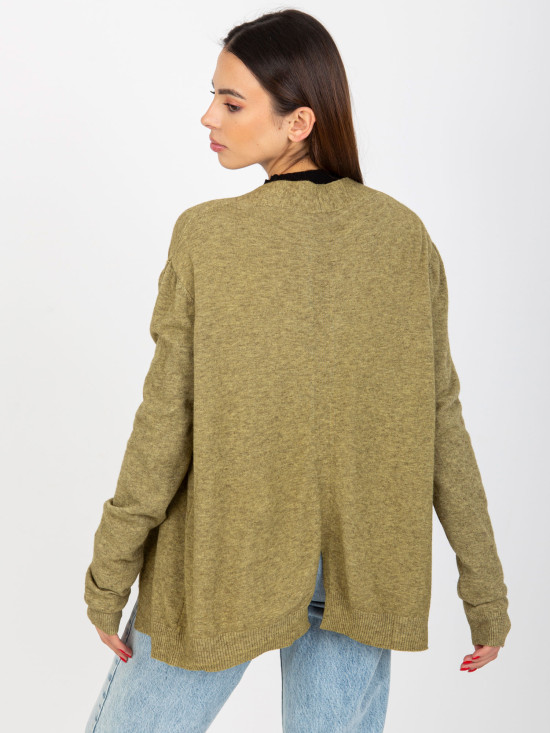 Cardigan scurt asimetric khaki fără închidere