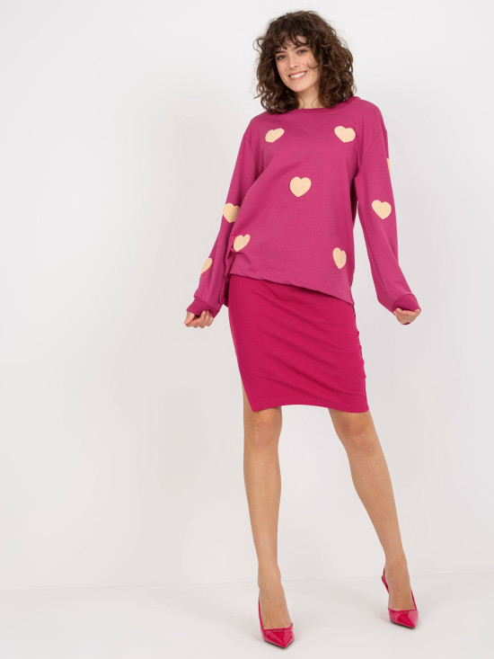 Compleu casual fucsia cu rochie în dungi