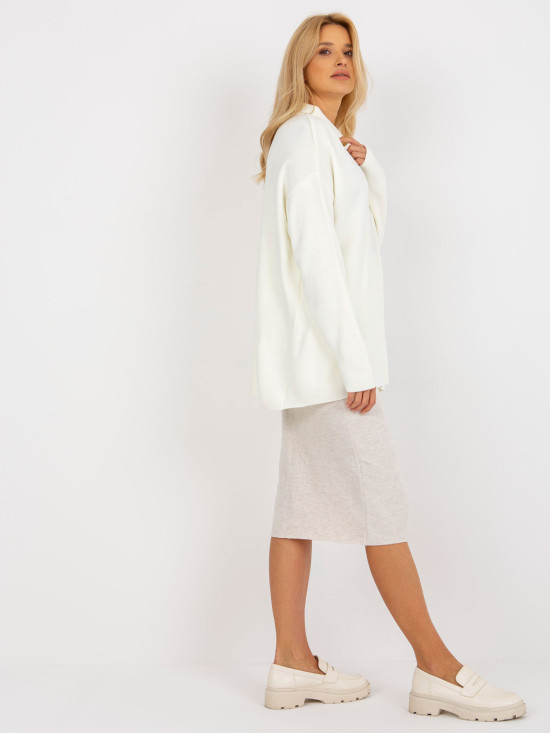 Pulover lung oversize ecru cu guler RUE PARIS