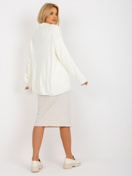 Pulover lung oversize ecru cu guler RUE PARIS