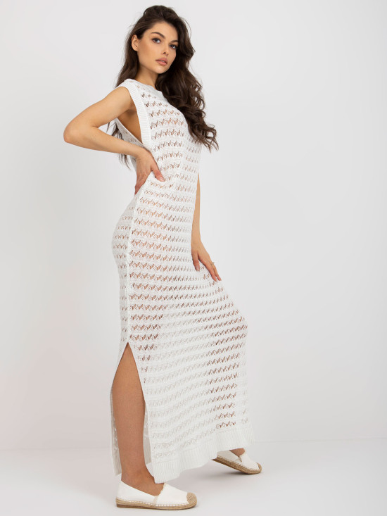 Rochie maxi albă de plajă cu fante