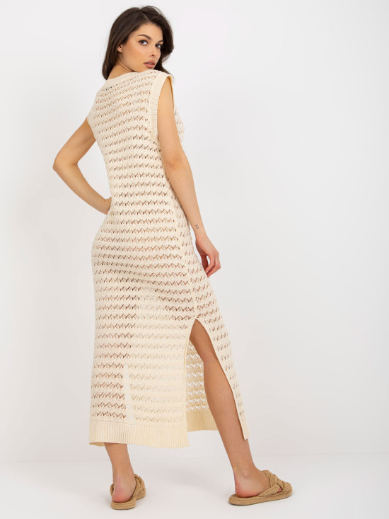 Rochie maxi tricotată bej deschis cu fante