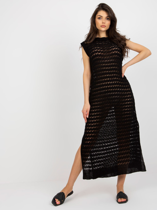 Rochie maxi neagră din dantelă fără mâneci