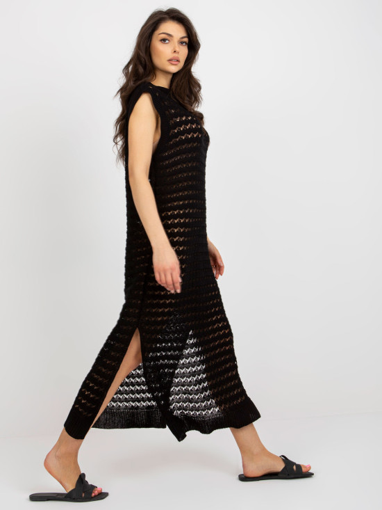 Rochie maxi neagră din dantelă fără mâneci